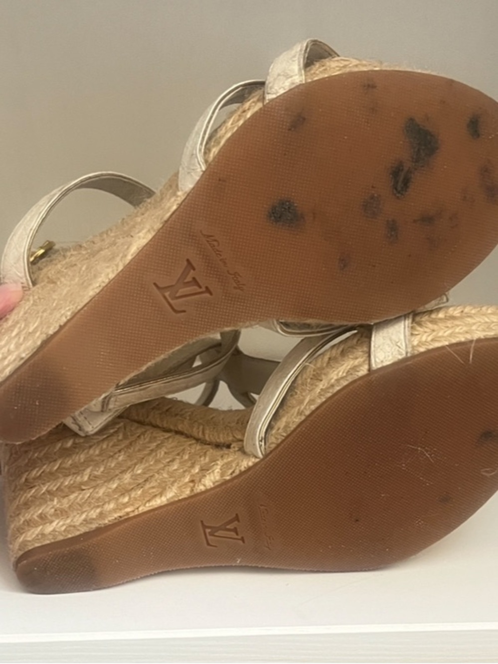 Louis Vuitton White and Gold Espadrille Wedge Sandals 6 - Picture 12 of 15